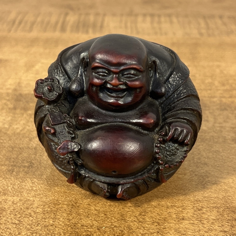 Vintage Lucky Buddha Resin Red Figurine